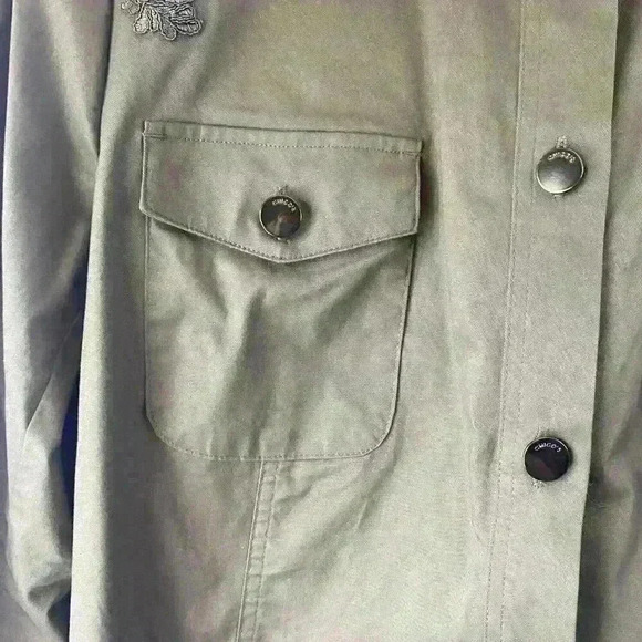 Chico's Women's Lace Applique Embellished Utility Jacket Olive Size 3 US 16/18 - Picture 7 of 15
